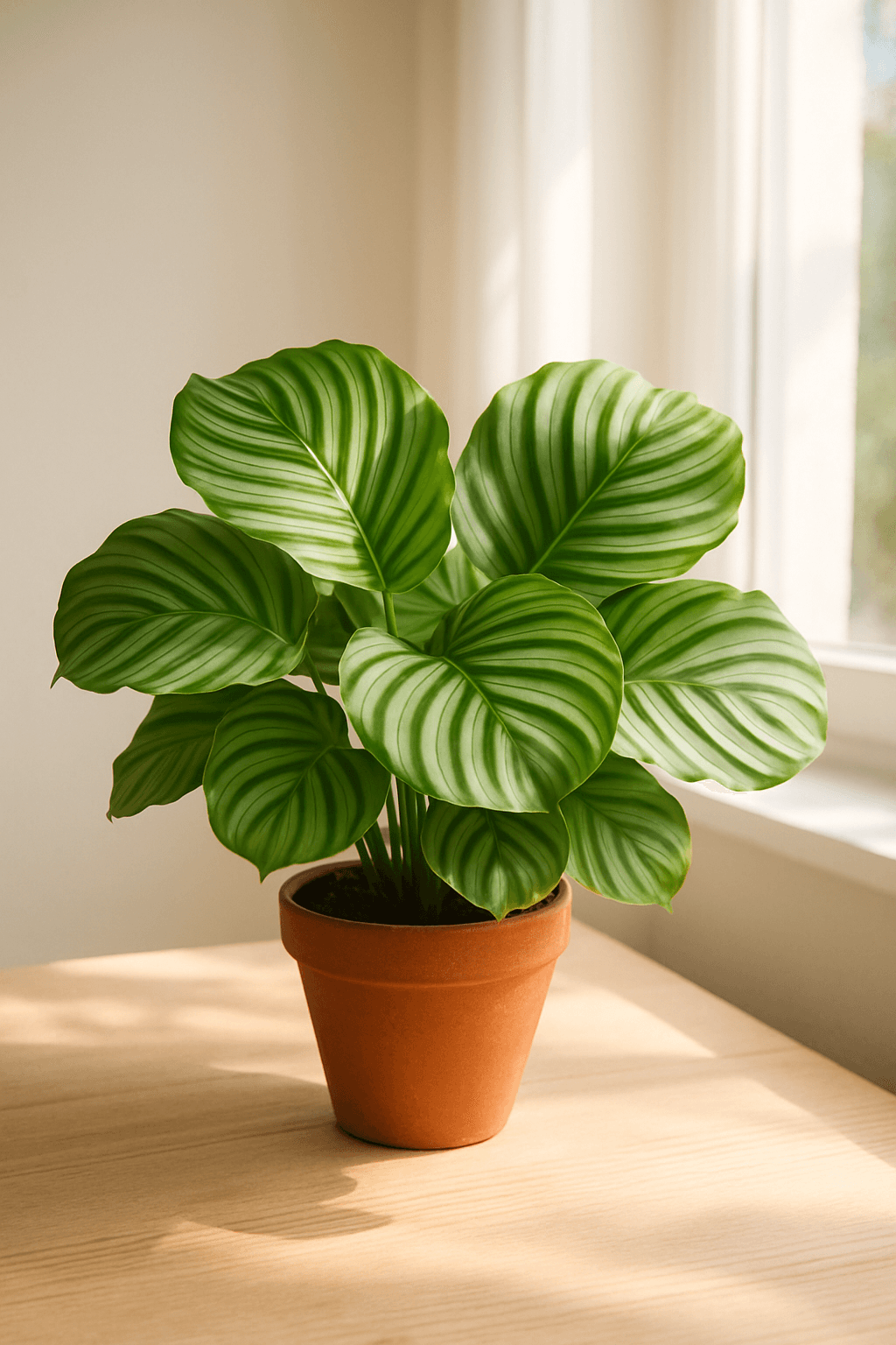 Calathea Orbifolia with large round silver-striped leaves