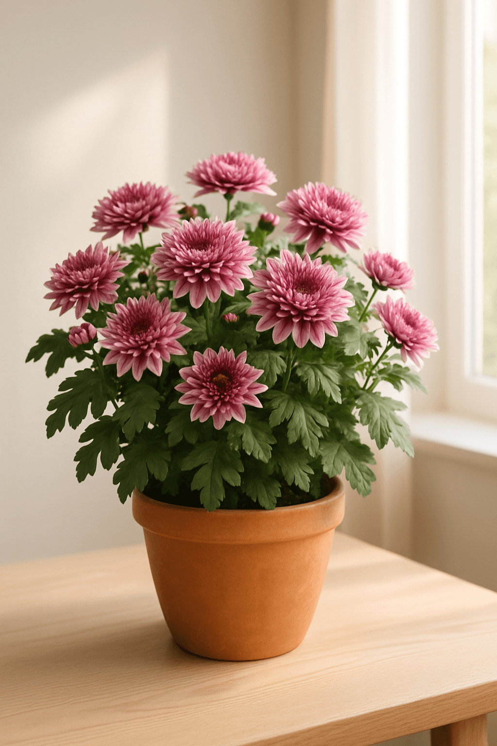 Florist's Chrysanthemum (Chrysanthemum morifolium) with dense clusters of colorful flowers