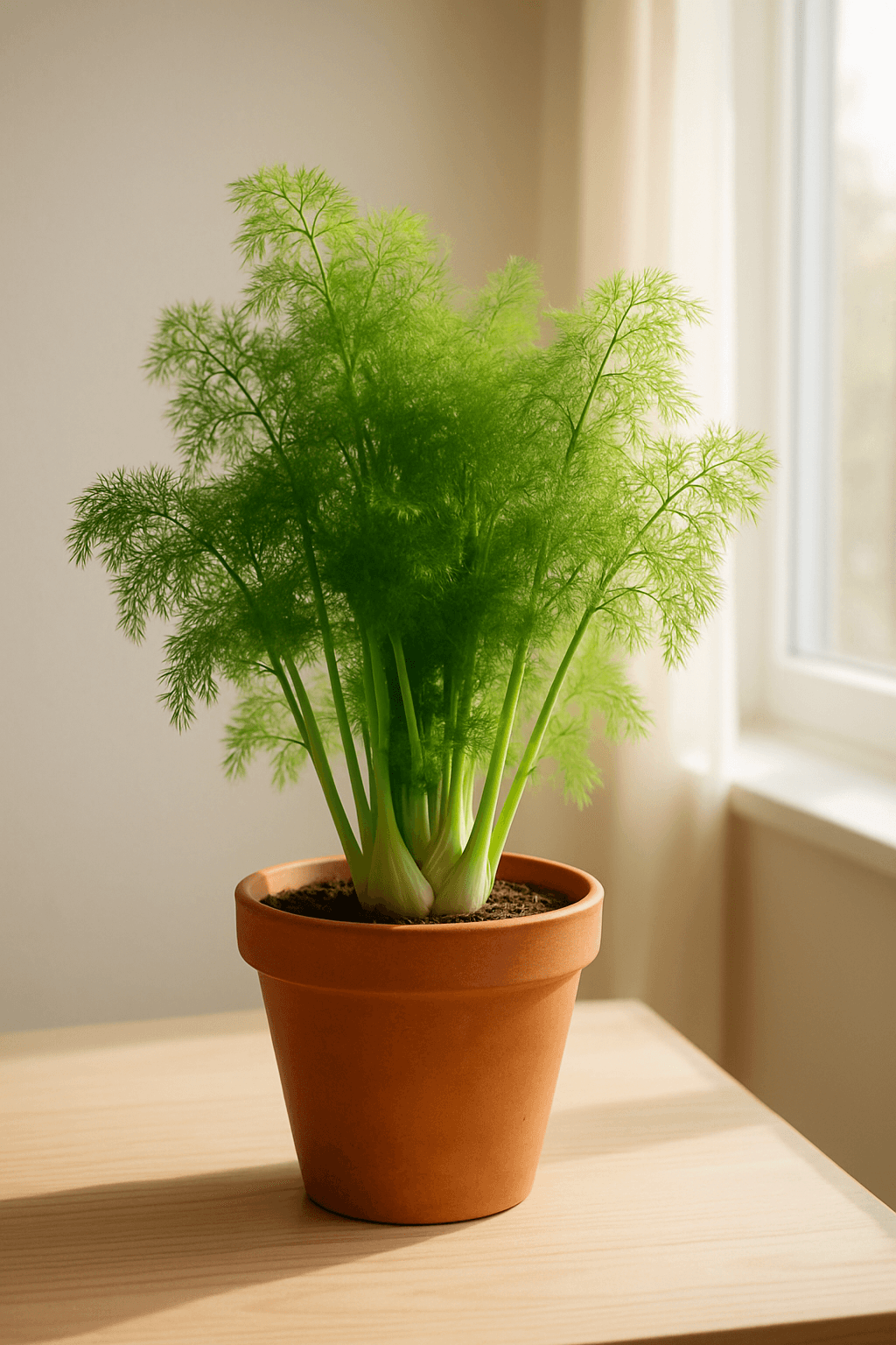 Fennel (Foeniculum vulgare) with feathery bright green fronds and aromatic seeds