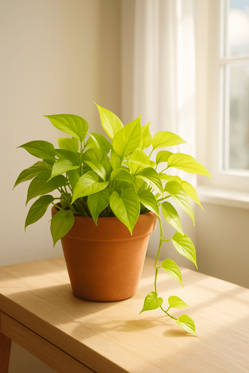 Neon Pothos (Epipremnum aureum 'Neon') with bright chartreuse yellow-green leaves