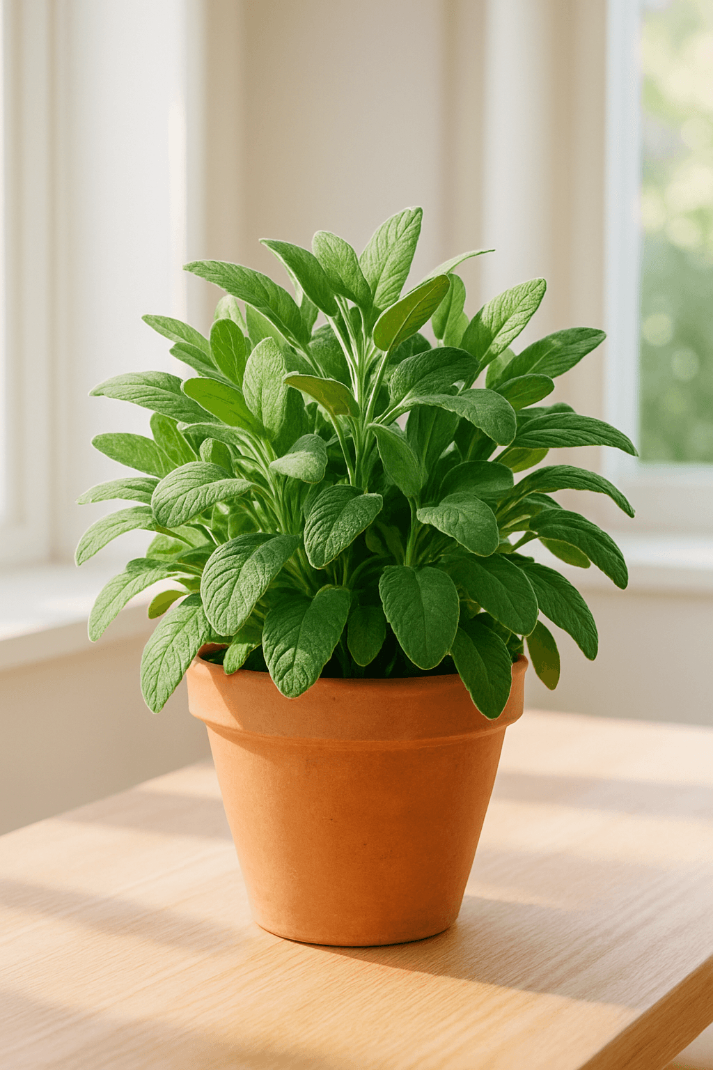 Sage (Salvia officinalis) with gray-green velvety aromatic leaves