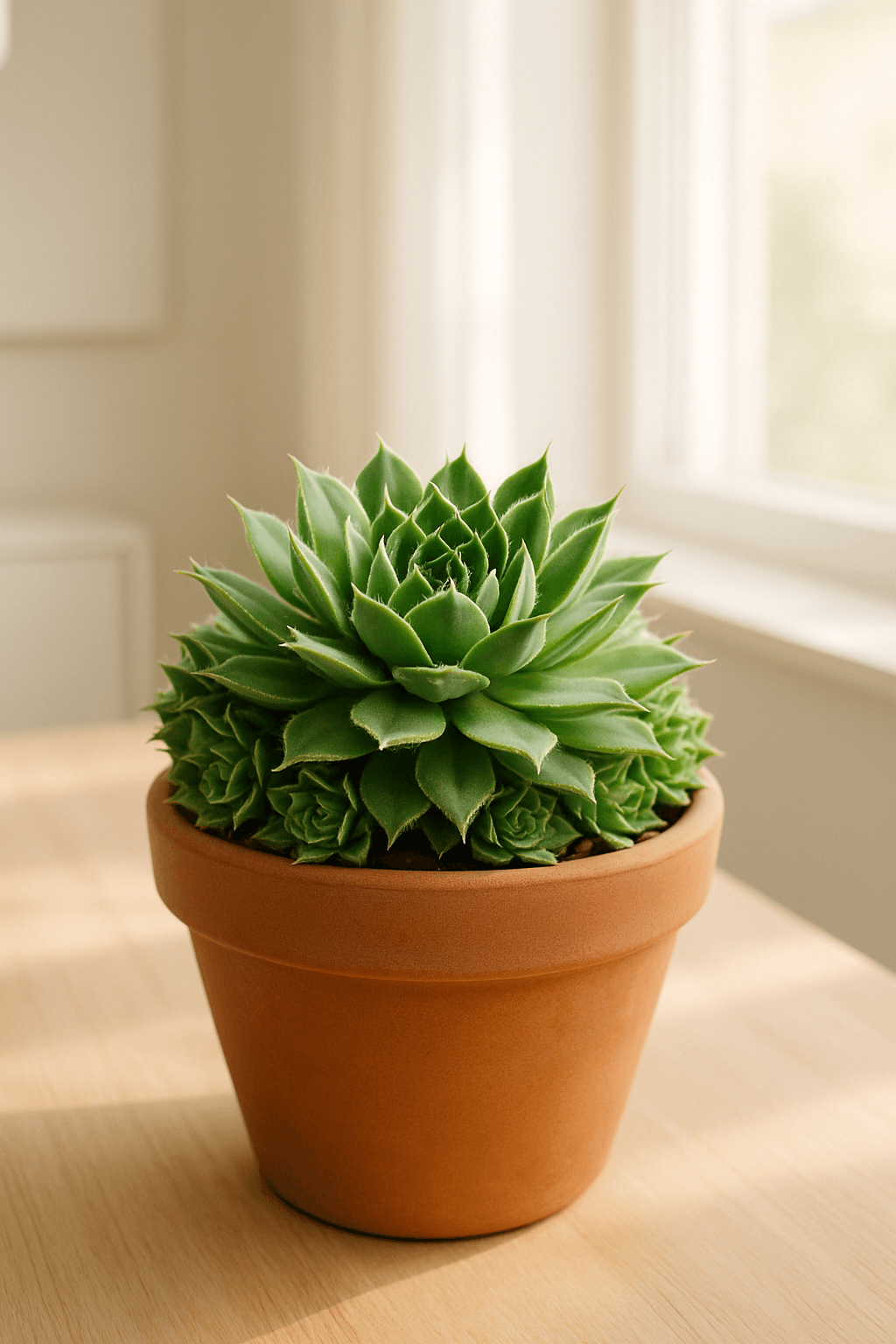 Hen and Chicks (Sempervivum) with tight rosettes and surrounding offset 'chicks'
